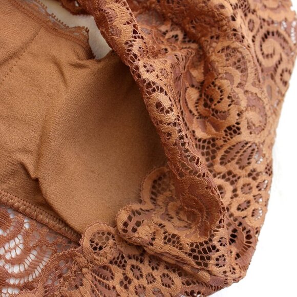 Zenana Camel Brown Seamless Stretch Lace  Bralette w/Removable Pads Bra Top S/M - Picture 6 of 16